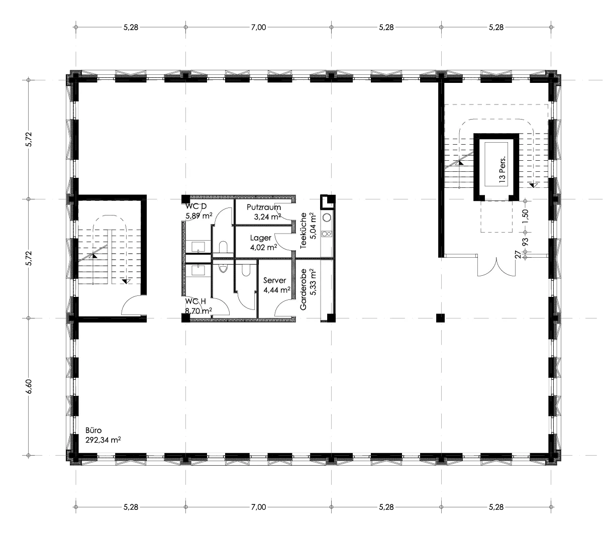Grundriss Beispiel 1: offene Etagenfläche